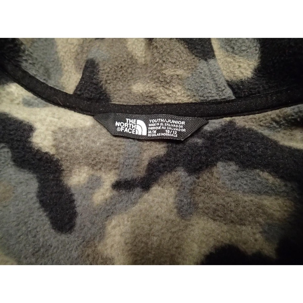The North Face Fleece Hoodie Youth Medium 10/12 Grey Camo Excellent Full‎ Zip - Picture 6 of 12